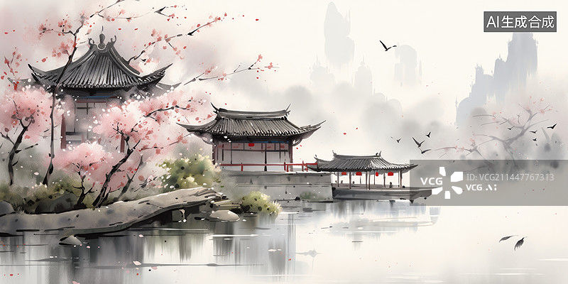 【AI数字艺术】中国传统水墨山水画图片素材