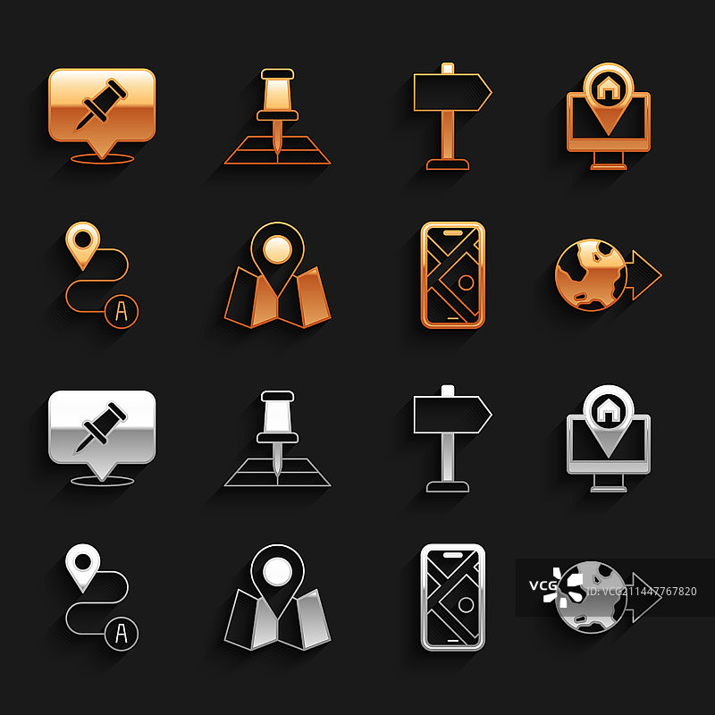 折叠地图、位置标记、监视器图案图片素材