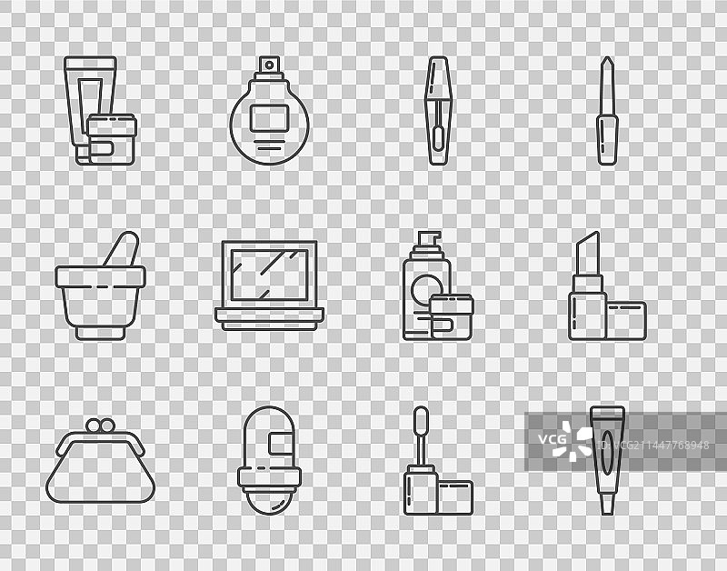 手拿包、乳霜或润肤露、化妆品管线条图片素材