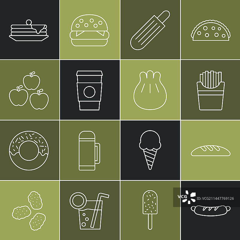 热狗三明治面包土豆线条集图片素材
