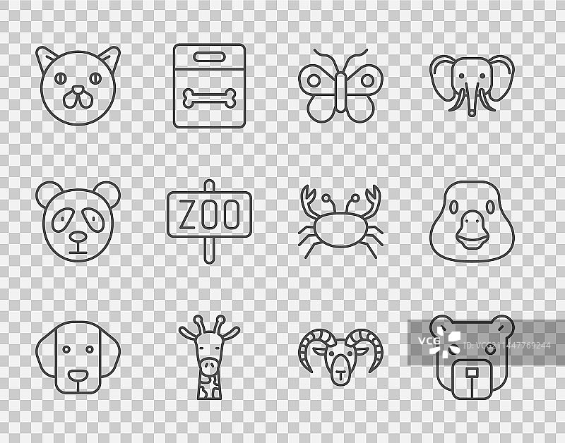 狗、熊头、蝴蝶、长颈鹿和猫的线条组合图片素材