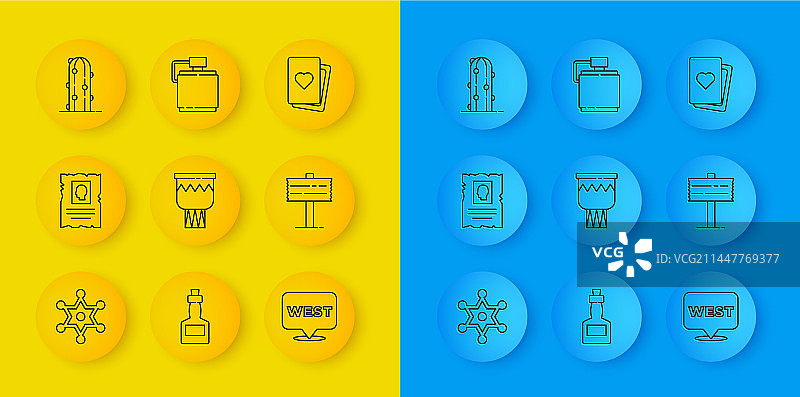 六芒星、警长和西部通缉海报线条设计图片素材