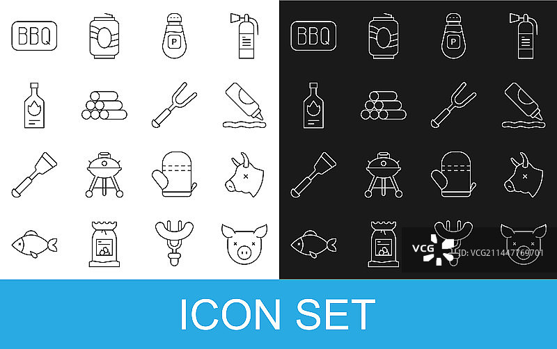 线性猪、牛头、番茄酱瓶、胡椒图片素材