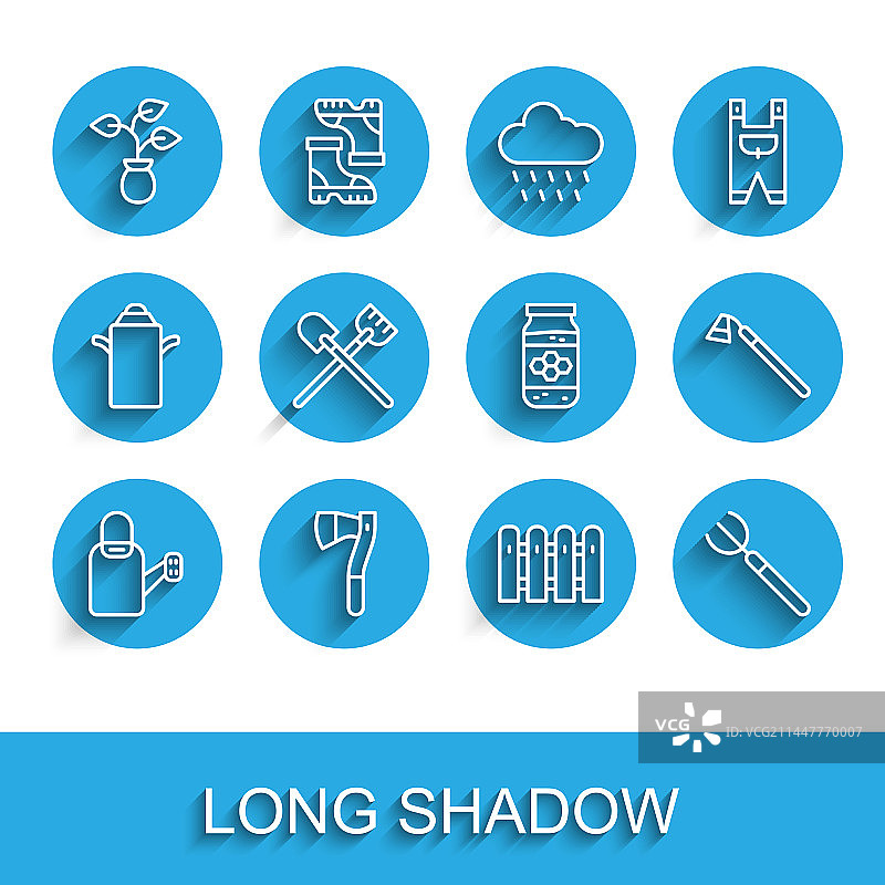 浇水壶、木斧与园林植物套装图片素材