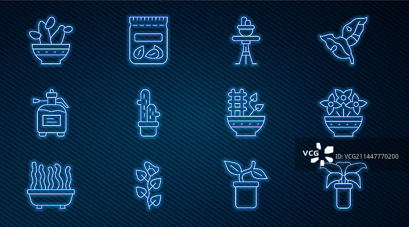 盆栽异域热带植物花瓶线条集合图片素材