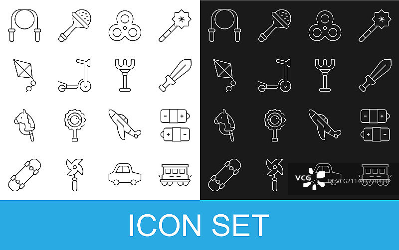 线条集：乘客列车车厢、玩具电池、剑图片素材