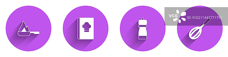 煎锅食谱胡椒粉和厨房搅拌器套装图片素材