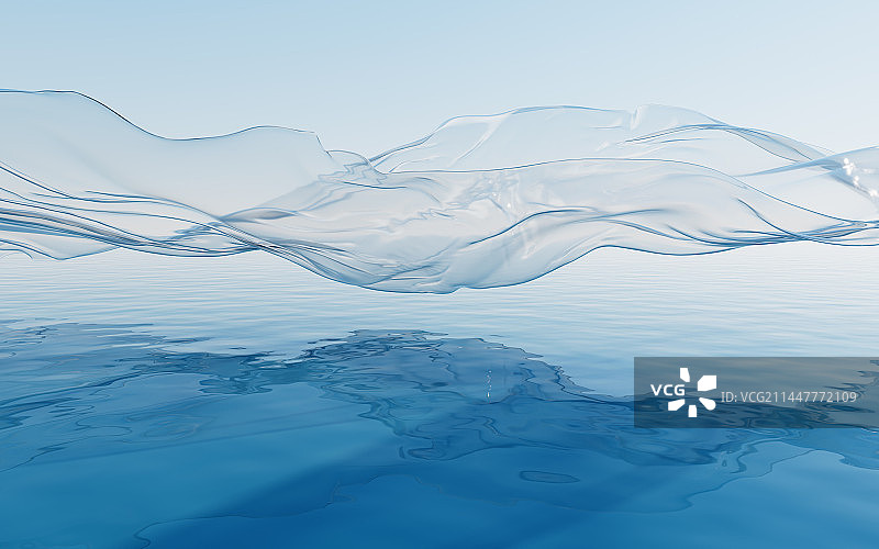 水面上飘动的透明布料3D渲染图片素材