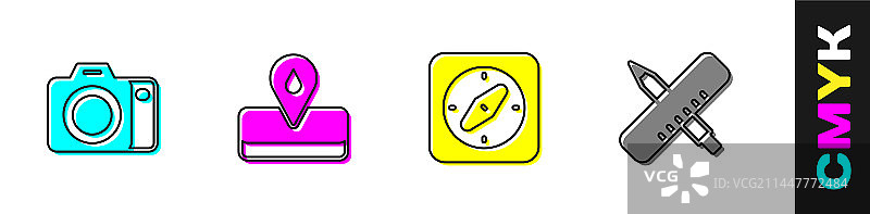 油田、指南针和交叉相机照片合集图片素材