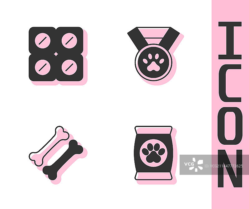 宠物食品袋 狗粮 药丸 骨头和宠物套装图片素材