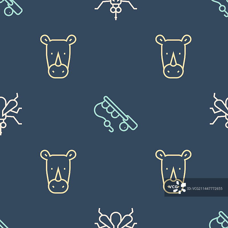 蚊子犀牛和钓鱼竿线条图片素材