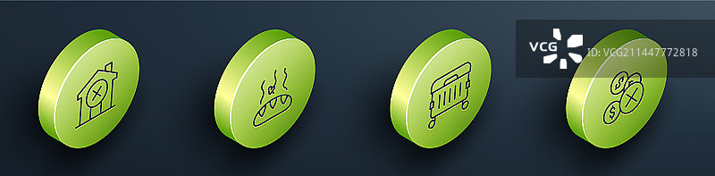 2.5D等距线条：禁止房屋捐赠食物垃圾图片素材