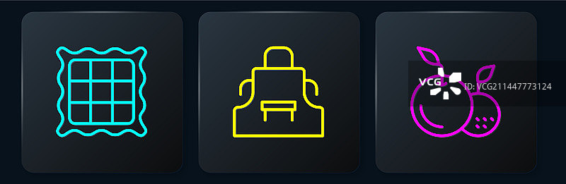 格子餐巾水果和厨房围裙图片素材