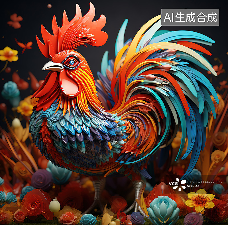 【AI数字艺术】彩色孔雀羽毛图片素材