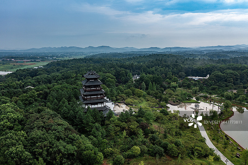 航拍湖南长沙宁乡花明楼刘少奇故居图片素材