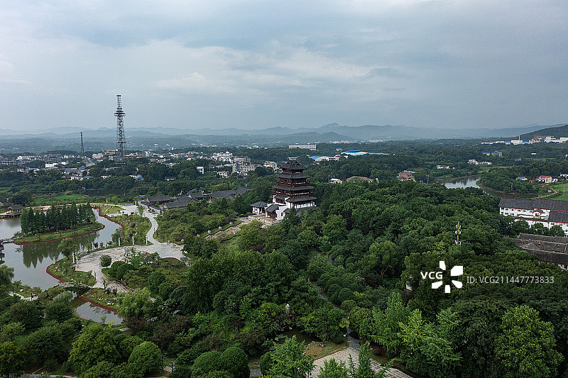 航拍湖南长沙宁乡花明楼刘少奇故居图片素材
