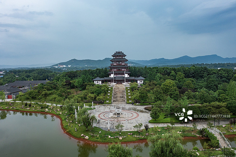 航拍湖南长沙宁乡花明楼刘少奇故居图片素材