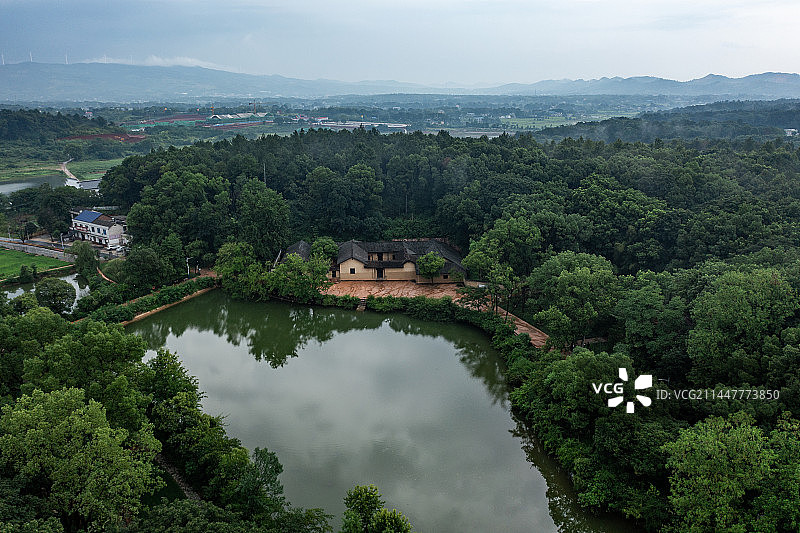 航拍湖南长沙宁乡花明楼刘少奇故居图片素材