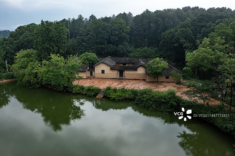 航拍湖南长沙宁乡花明楼刘少奇故居图片素材