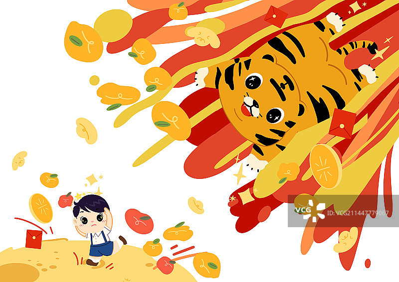 小王子老虎撞星球绘本风插画图片素材