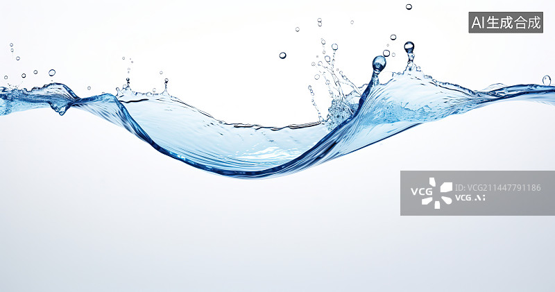 【AI数字艺术】白色背景下蓝色液体的特写镜头图片素材