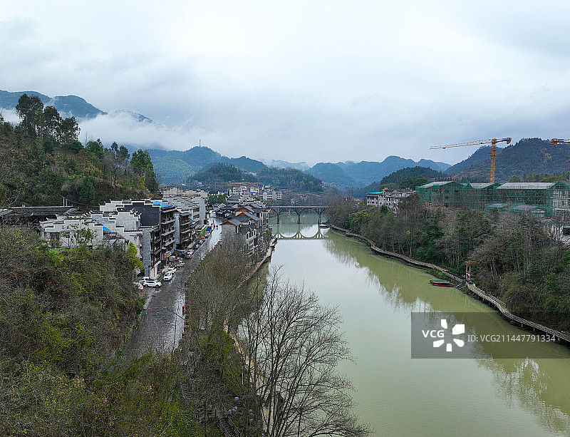 湖南省湘西州茶峒古镇边城景区航拍图片素材