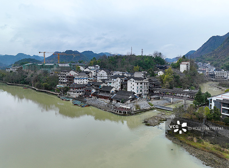 湖南省湘西州茶峒古镇边城景区航拍图片素材