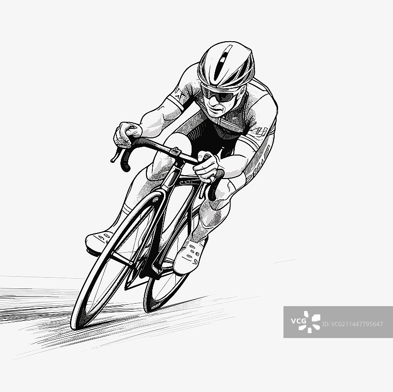 手绘涂鸦风格的公路自行车骑行者图片素材