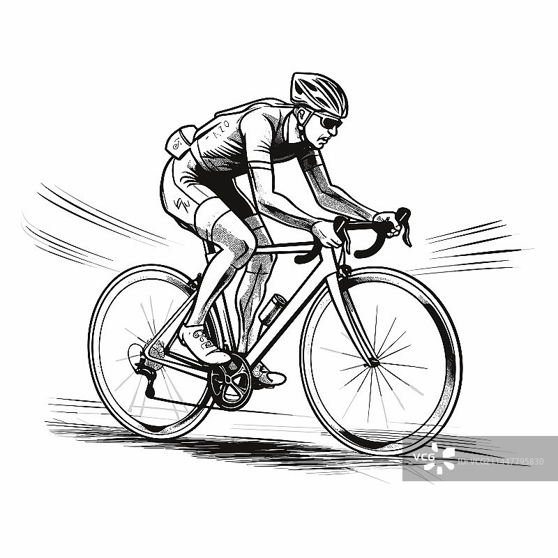 手绘涂鸦风格的公路自行车骑行者图片素材