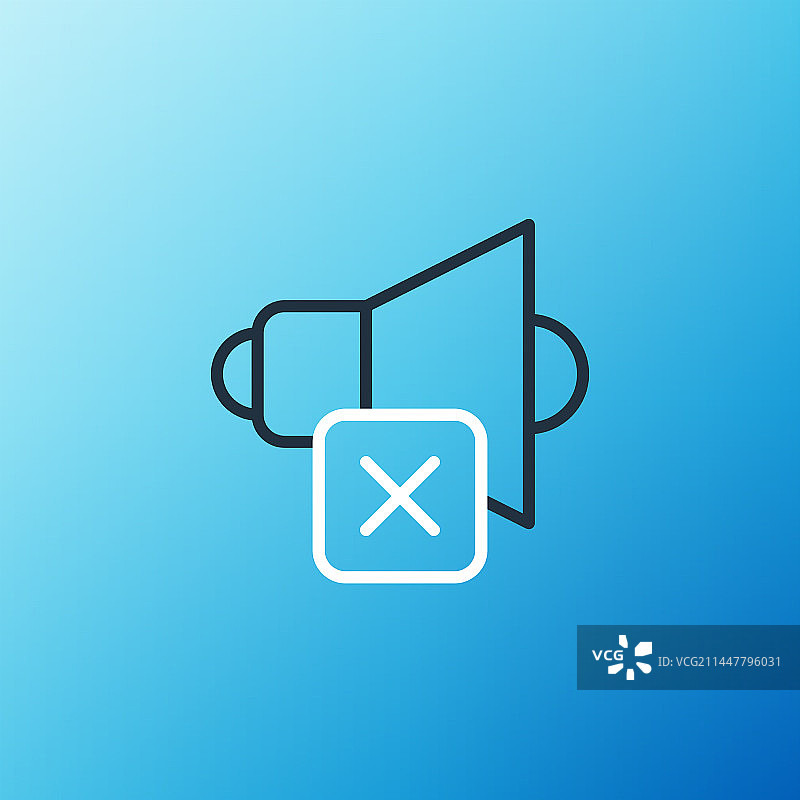 蓝色背景上的线条扬声器静音图标图片素材