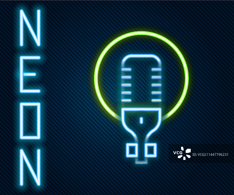发光的霓虹灯线麦克风图标隔离上图片素材