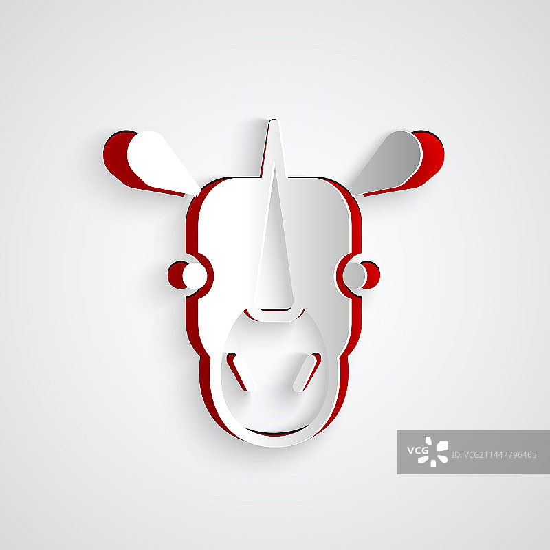 剪纸犀牛图标，灰色背景图片素材