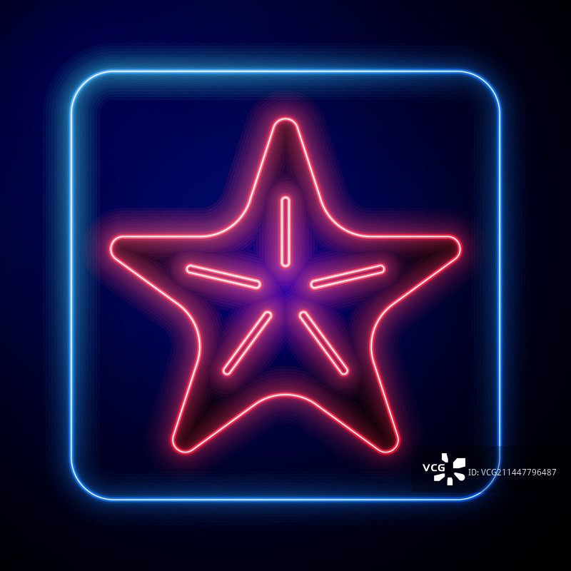 黑色背景上发光的霓虹海星图标图片素材