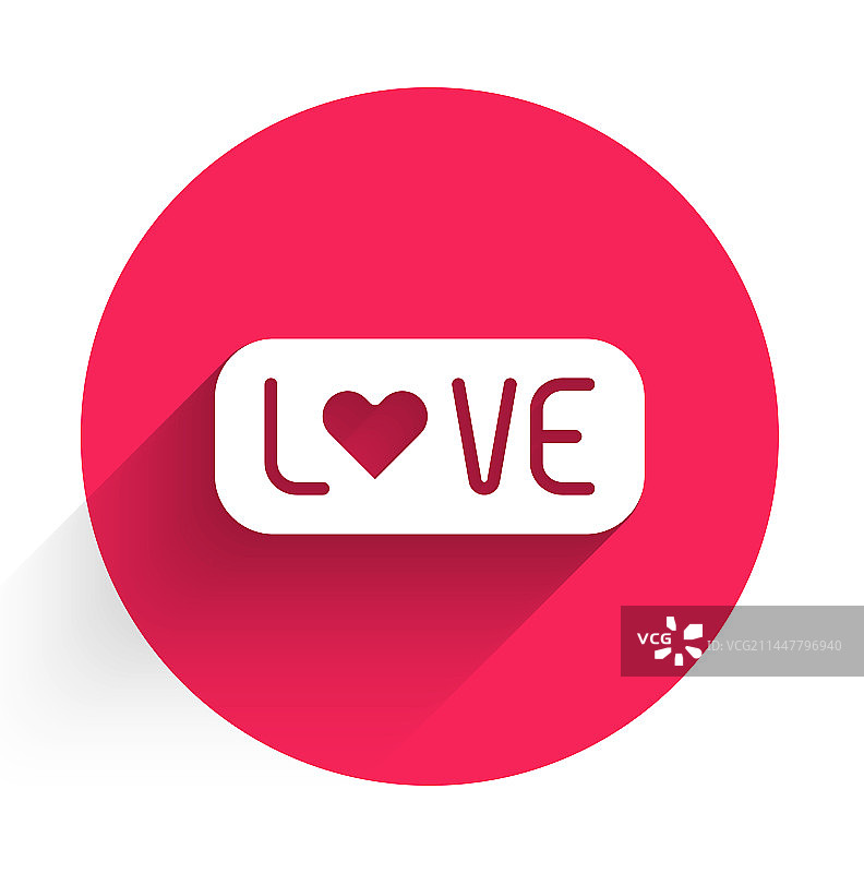 白色爱心文字图标，长阴影效果图片素材