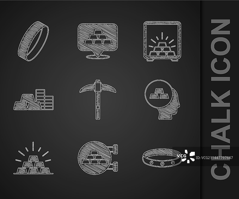 镐、珠宝店、金戒指、金条、硬币图片素材