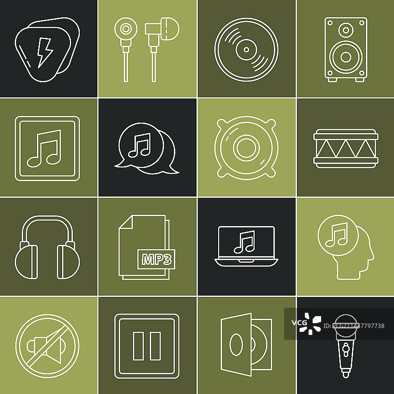 人脑中的麦克风音符线条图片素材