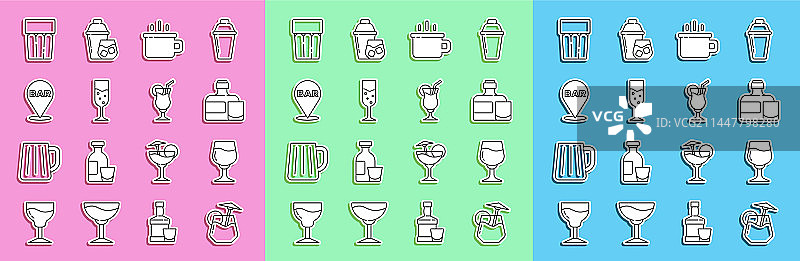 鸡尾酒、葡萄酒、威士忌酒瓶线条组合图片素材