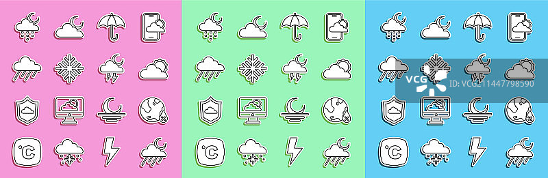 下雨月亮云朵线条元素图片素材