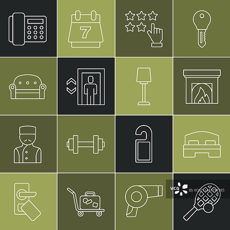 网球拍酒店房间床线条图标图片素材