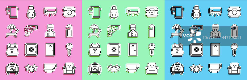 线条组合：扶手椅、酒店门锁钥匙图片素材