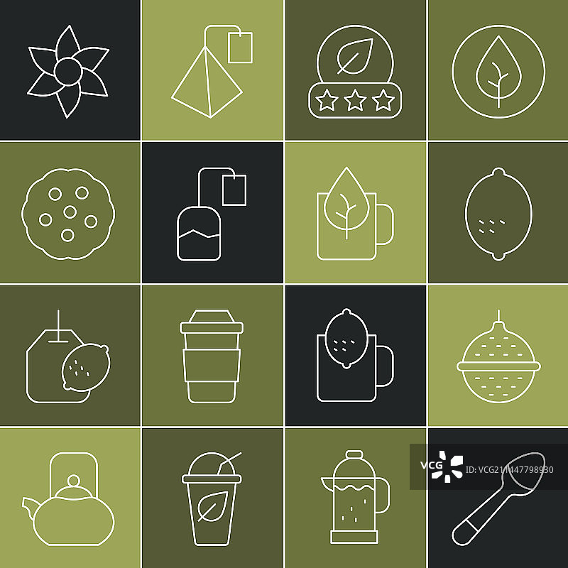 茶匙、茶叶过滤器和柠檬叶图片素材