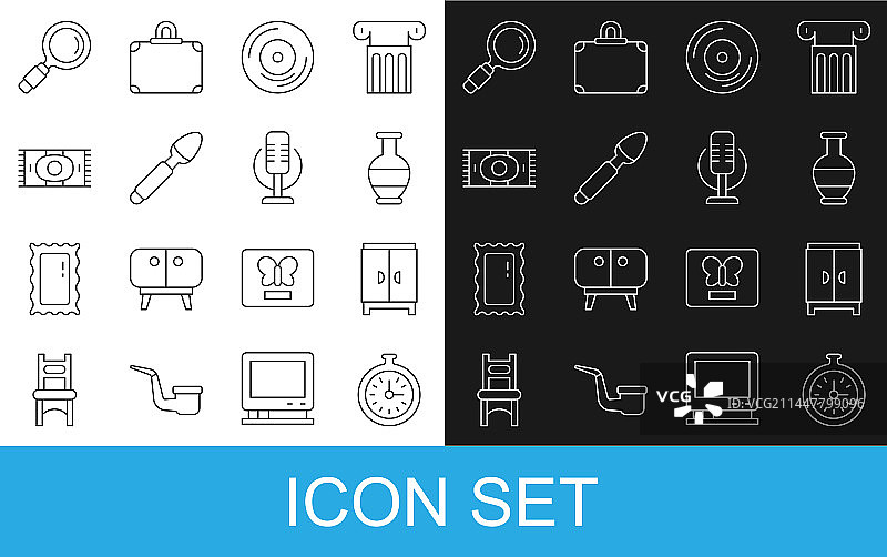 线性图标怀表衣柜古代双耳瓶图片素材