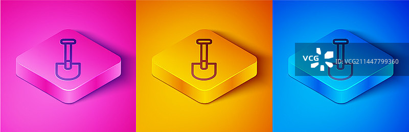 2.5D线条铲子图标，粉色背景图片素材