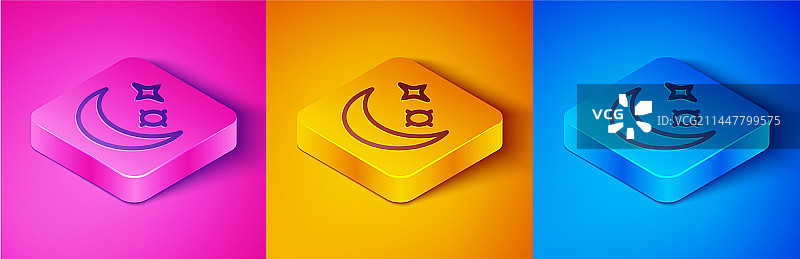 2.5D线条蓝色背景月亮星星图标图片素材