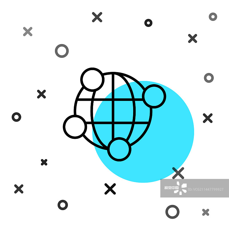 全球技术或社交网络黑色线条图标图片素材