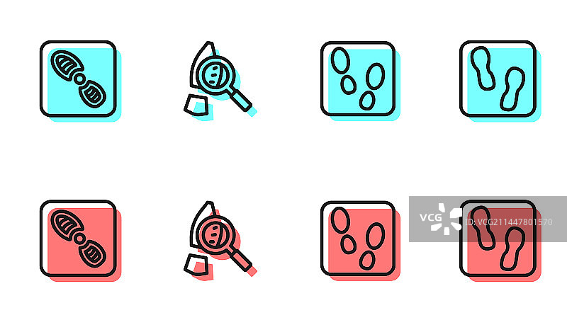 人类足迹鞋子放大镜线条图片素材