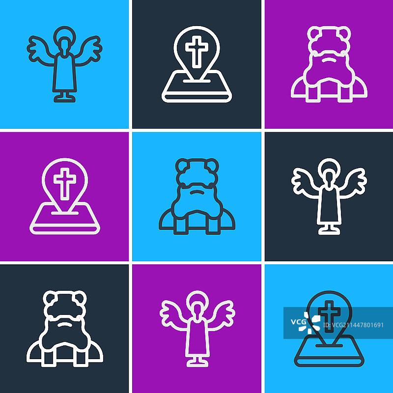 天使、牧师和教堂位置线条图标图片素材