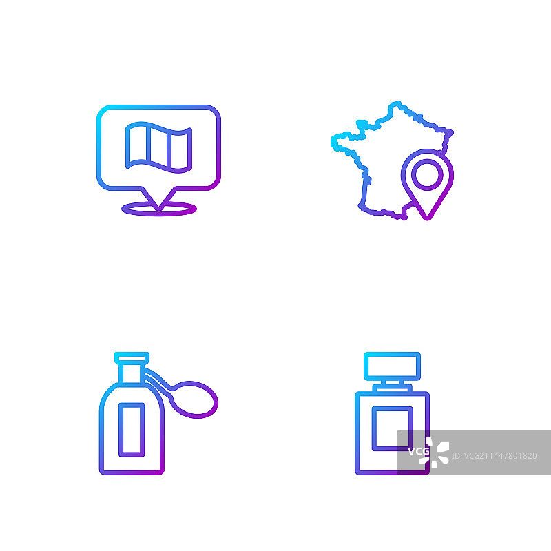香水瓶、法国国旗和渐变地图图片素材