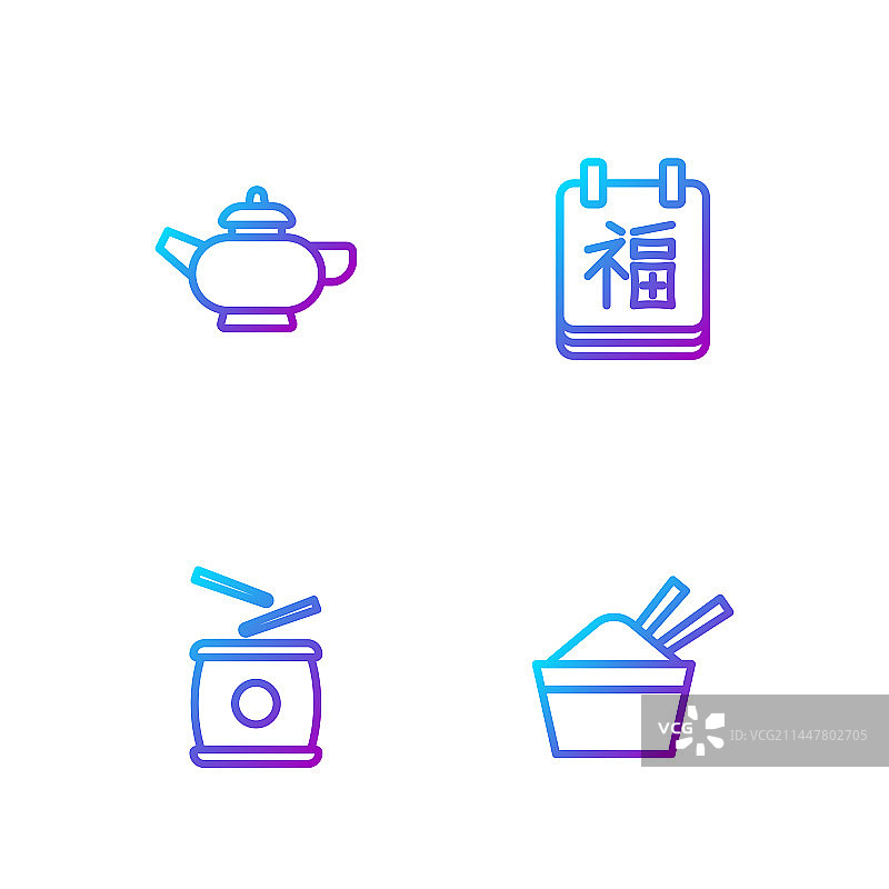 中式冰块碗筷线性图图片素材