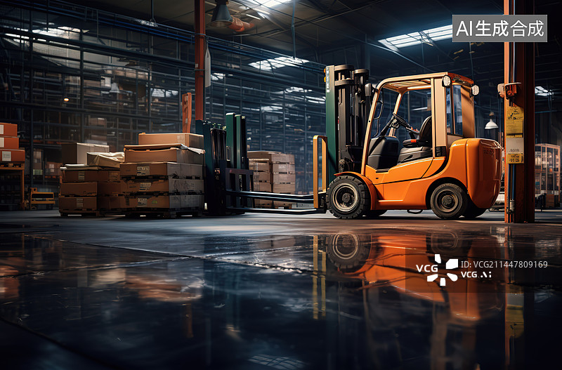 【AI数字艺术】仓库内的叉车图片素材